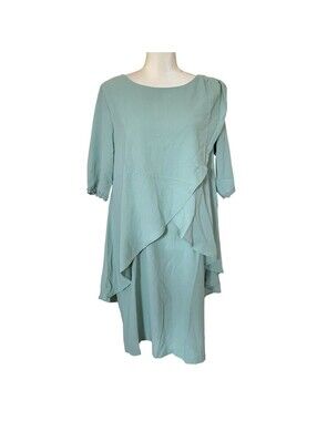 JustFashionNow Dress Womens XL Mint Green Layered Asymmetrical Crochet Trim NWT
